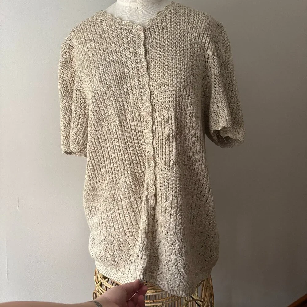 SALE Vintage Beige Cottage Crochet Cardigan - Picture 1 of 6